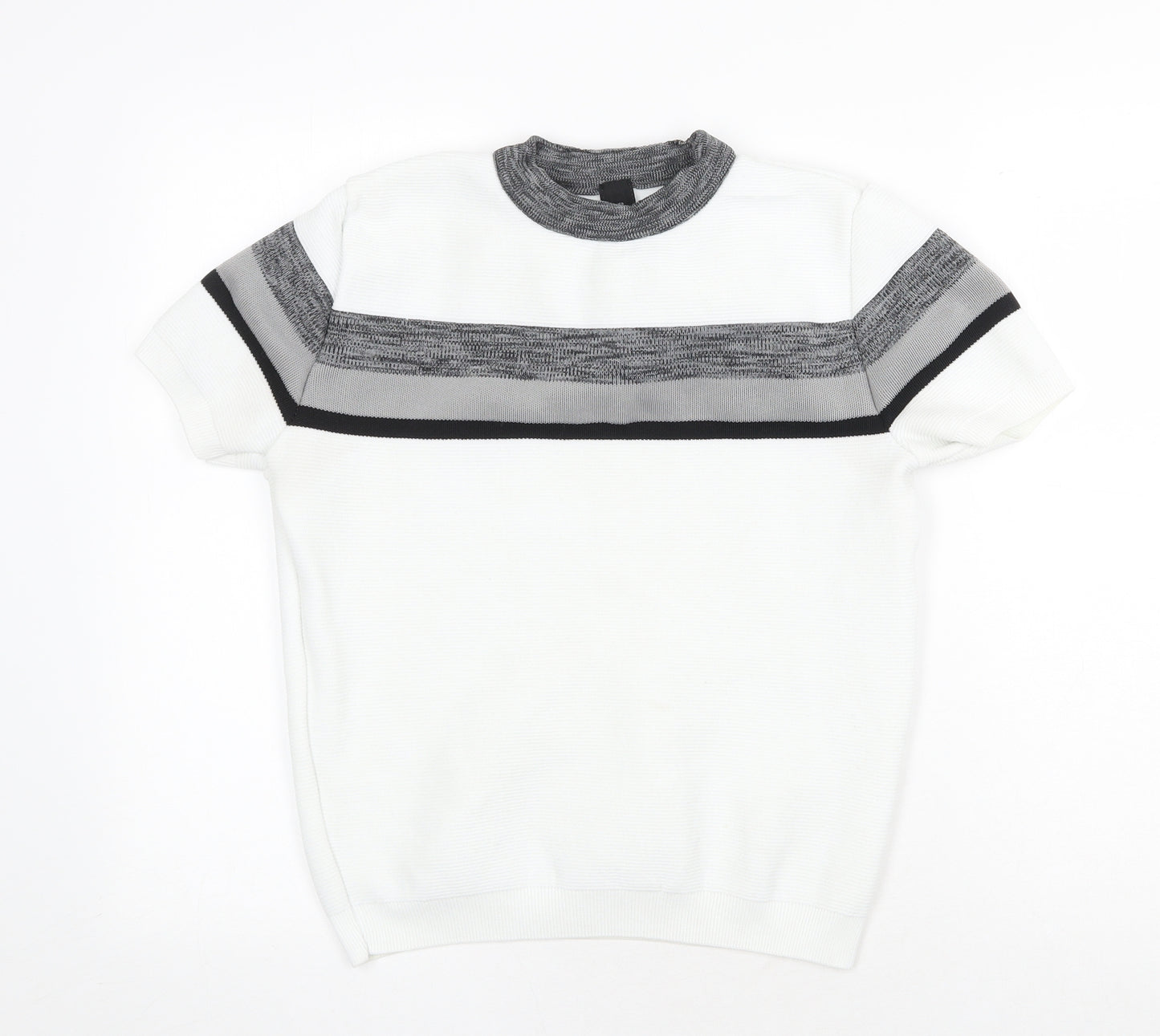 River Island Mens White Polyester T-Shirt Size M Round Neck