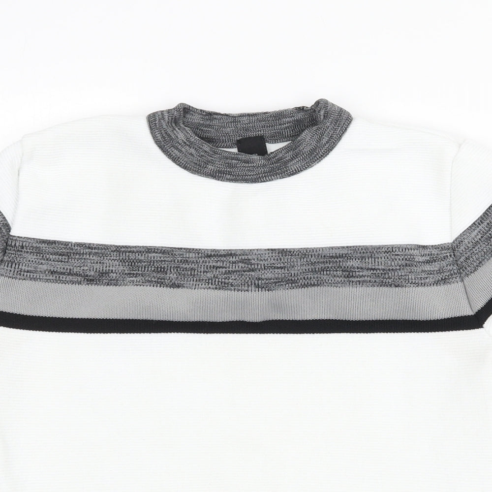 River Island Mens White Polyester T-Shirt Size M Round Neck