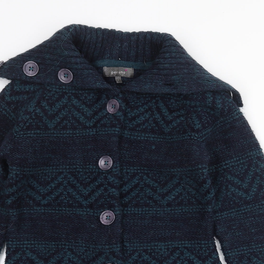 Per Una Womens Green Collared Geometric Acrylic Cardigan Jumper Size S