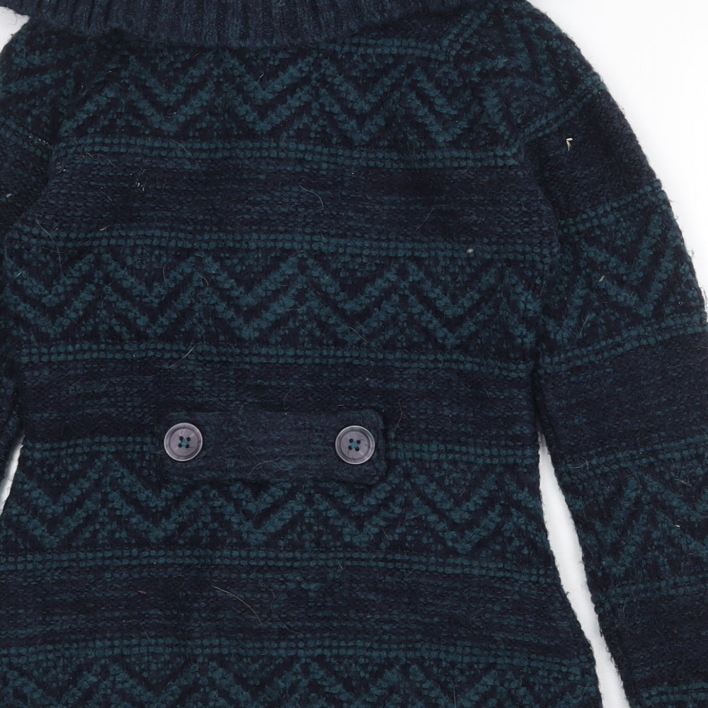 Per Una Womens Green Collared Geometric Acrylic Cardigan Jumper Size S
