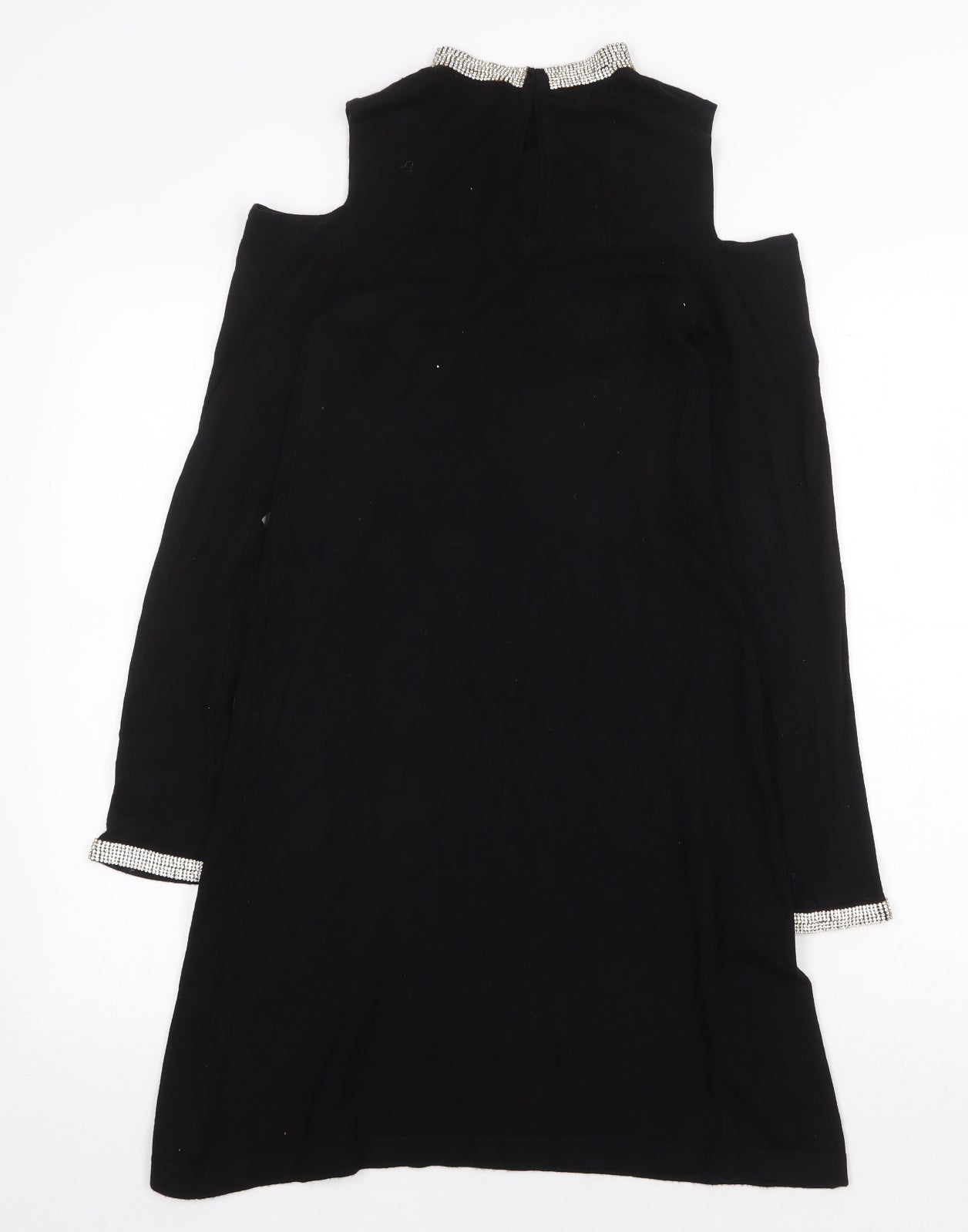 Warehouse Womens Black Viscose Trapeze & Swing Size 6 Round Neck Hook & Eye - Cold Shoulder