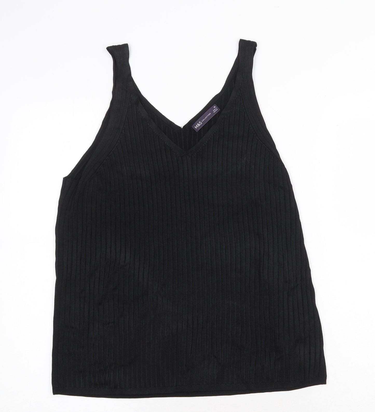 Marks and Spencer Womens Black Viscose Basic Tank Size 20 V-Neck