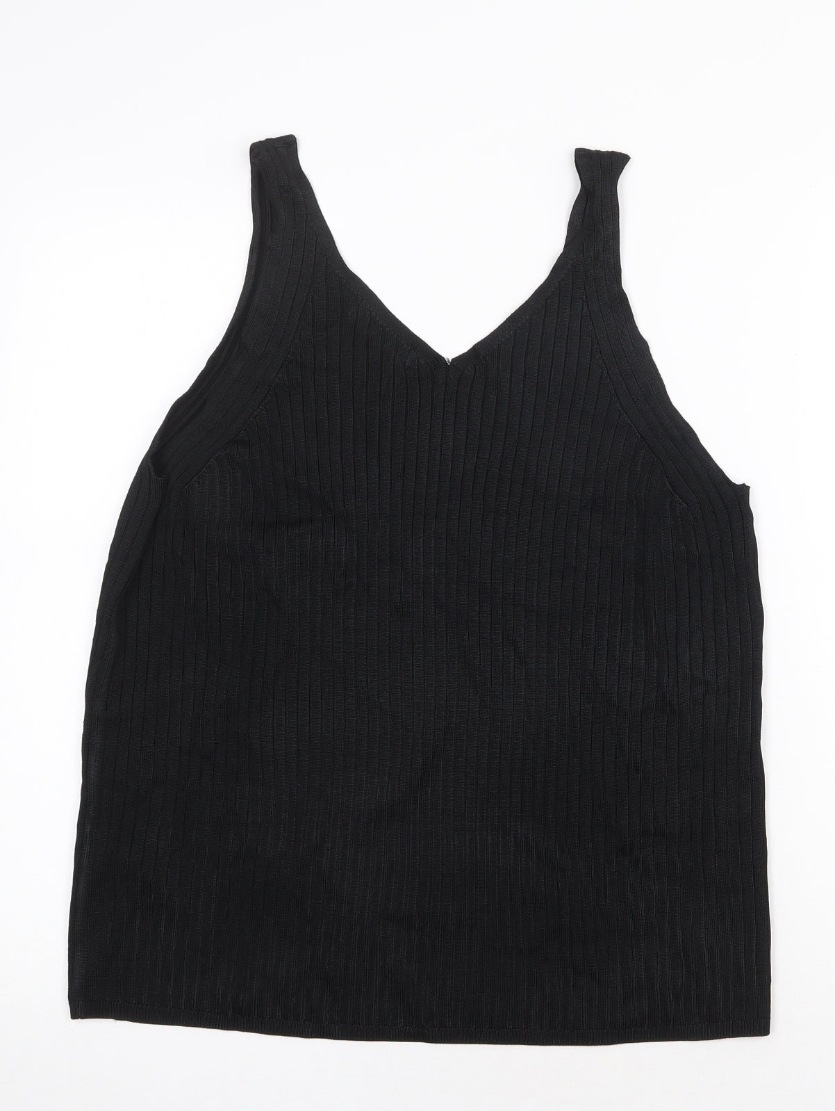 Marks and Spencer Womens Black Viscose Basic Tank Size 20 V-Neck