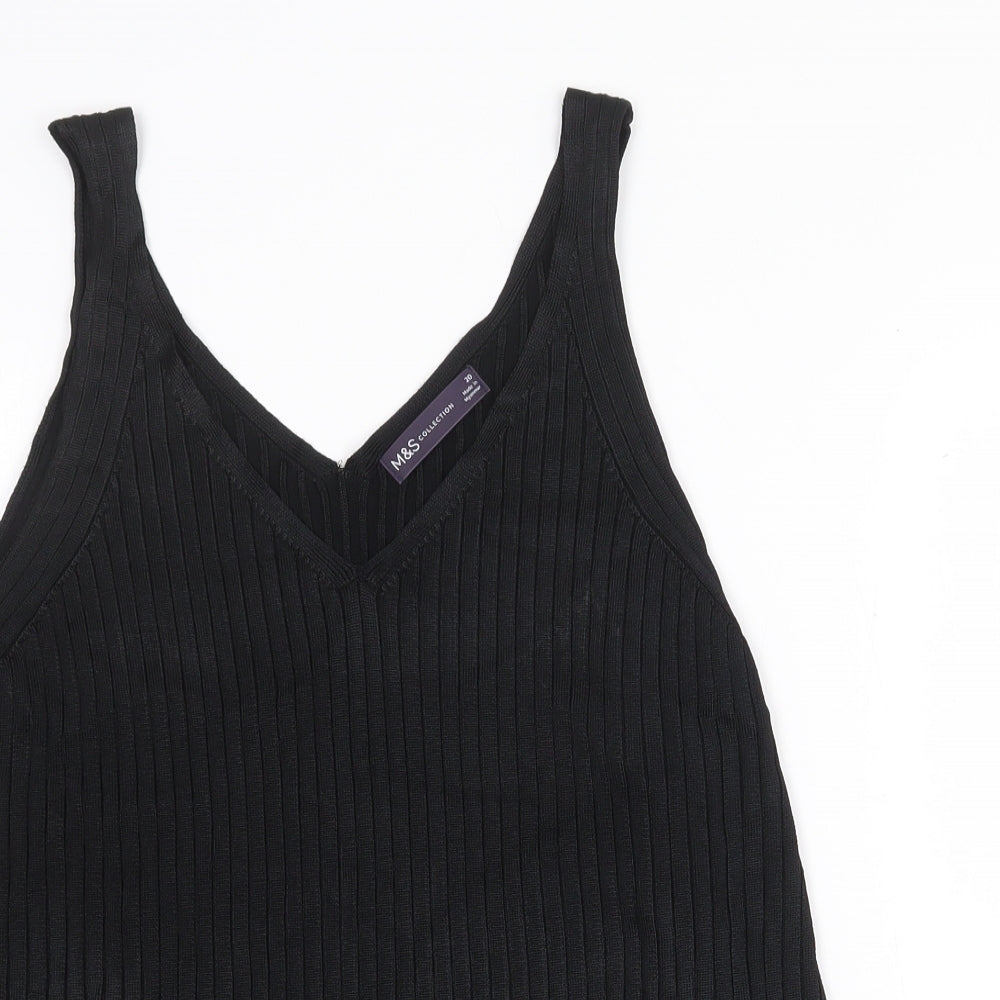 Marks and Spencer Womens Black Viscose Basic Tank Size 20 V-Neck