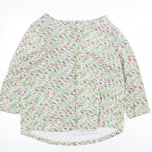 Preworn Womens Green Geometric Cotton Basic Blouse Size 10 V-Neck