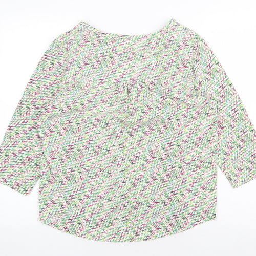 Preworn Womens Green Geometric Cotton Basic Blouse Size 10 V-Neck