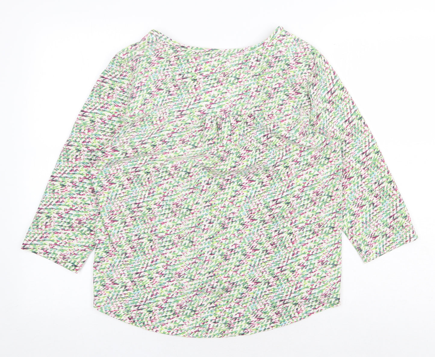 Preworn Womens Green Geometric Cotton Basic Blouse Size 10 V-Neck