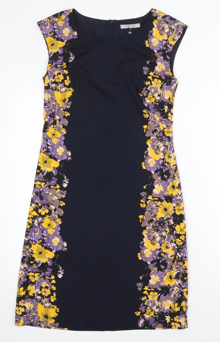 Great Plains Womens Black Floral Polyester Shift Size XS Round Neck Zip
