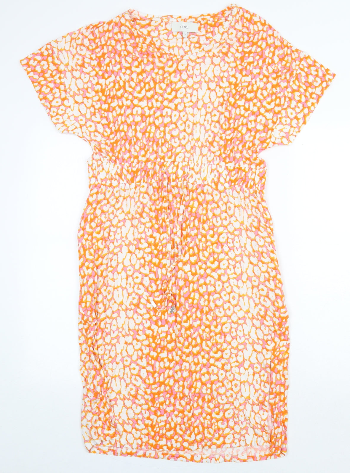 NEXT Womens Orange Geometric Viscose Shift Size 12 Round Neck Tie