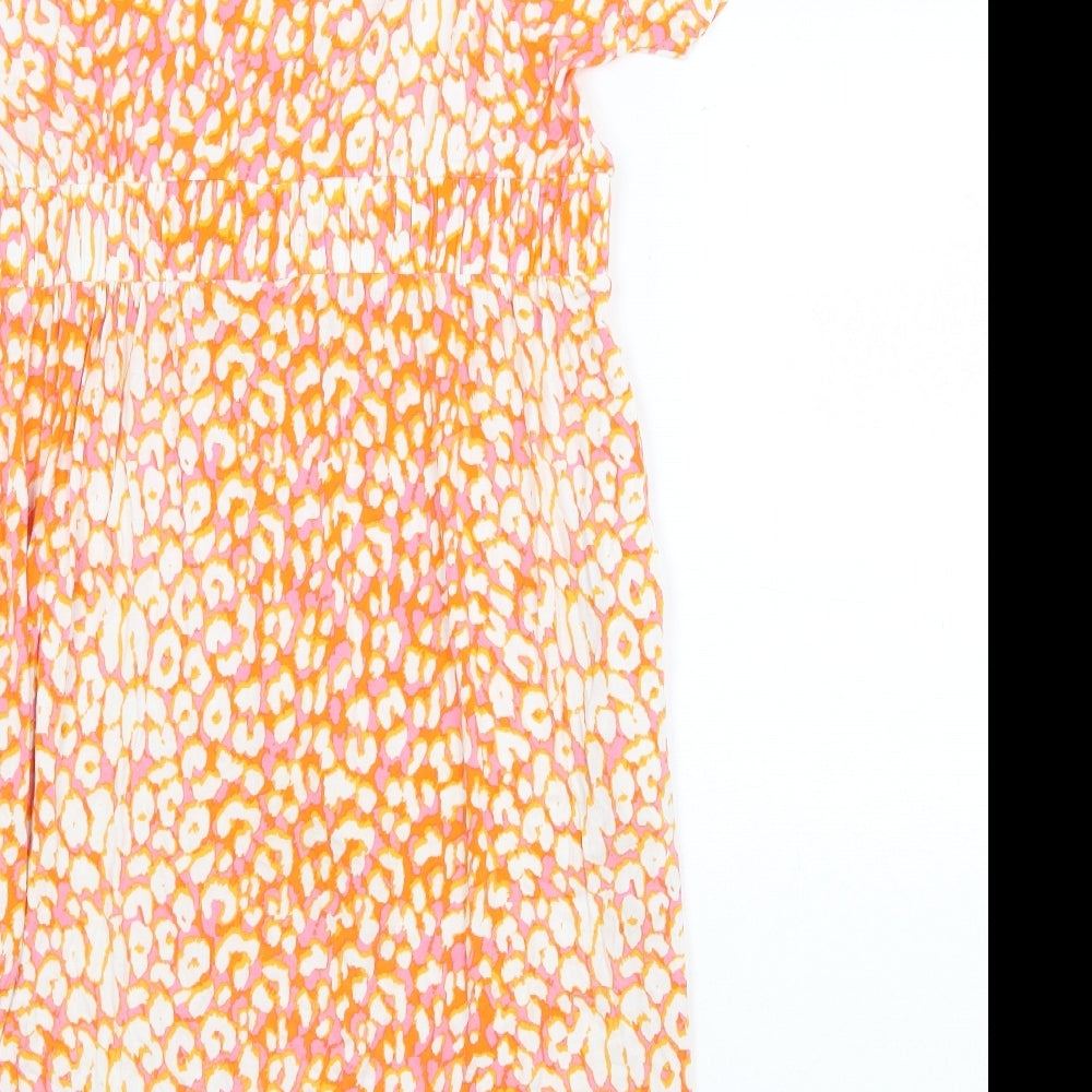 NEXT Womens Orange Geometric Viscose Shift Size 12 Round Neck Tie