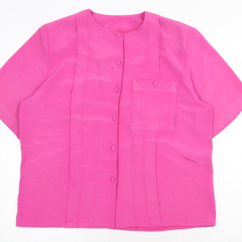 Littlewoods Womens Pink Polyester Basic Button-Up Size 14 Round Neck