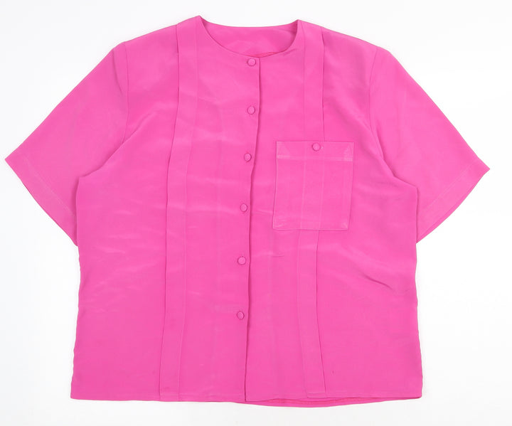 Littlewoods Womens Pink Polyester Basic Button-Up Size 14 Round Neck