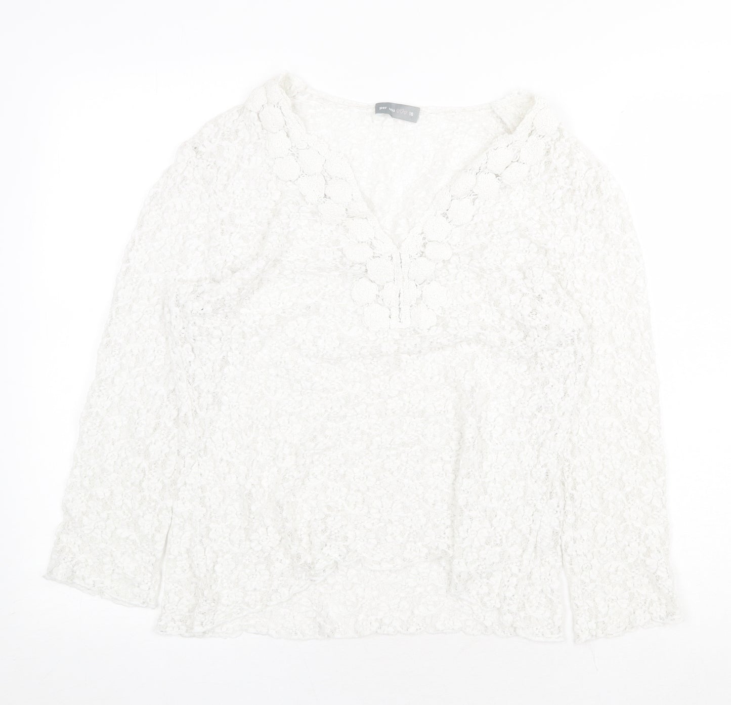 Per Una Womens White Floral 100% Cotton Basic Blouse Size 18 V-Neck