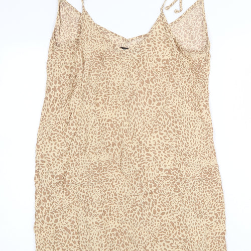 Cuesta Blanca Womens Beige Animal Print Viscose Basic Tank Size 16 V-Neck - Leopard Pattern