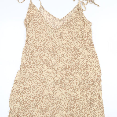 Cuesta Blanca Womens Beige Animal Print Viscose Basic Tank Size 16 V-Neck - Leopard Pattern