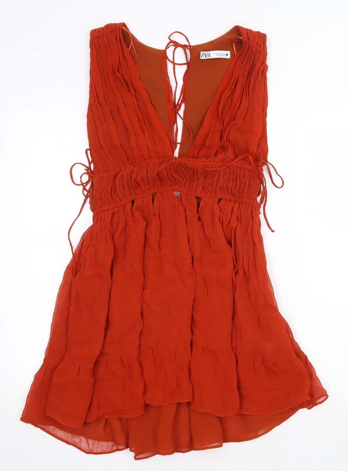 Zara Womens Orange Viscose A-Line Size M V-Neck Zip