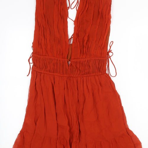 Zara Womens Orange Viscose A-Line Size M V-Neck Zip