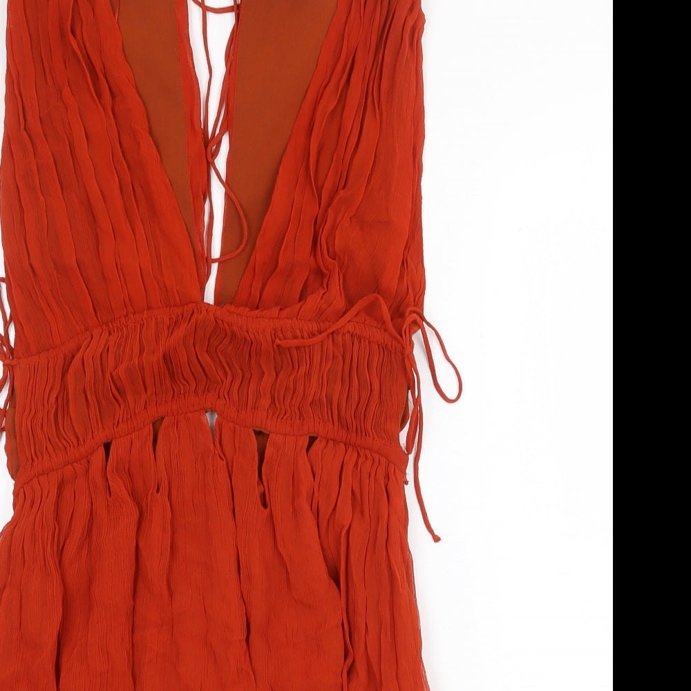 Zara Womens Orange Viscose A-Line Size M V-Neck Zip