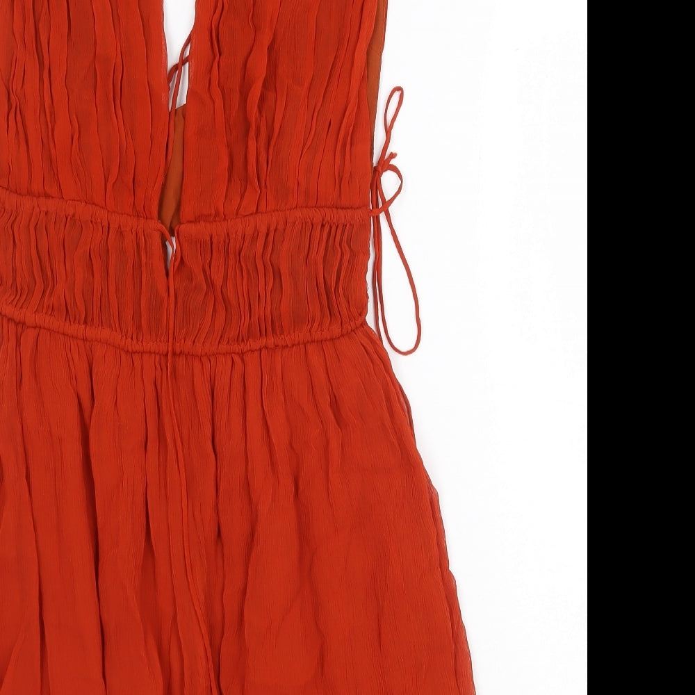 Zara Womens Orange Viscose A-Line Size M V-Neck Zip