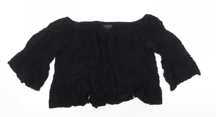 Topshop Womens Black Viscose Cropped Blouse Size 8 Off the Shoulder - Bardot