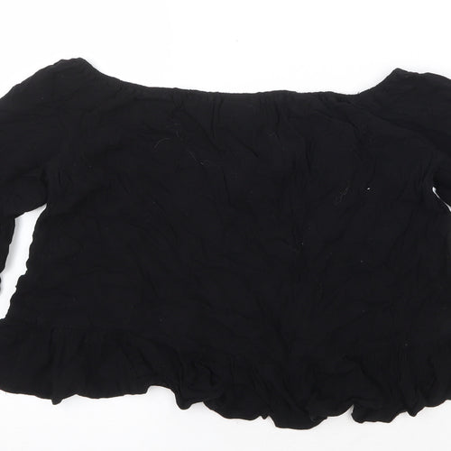 Topshop Womens Black Viscose Cropped Blouse Size 8 Off the Shoulder - Bardot