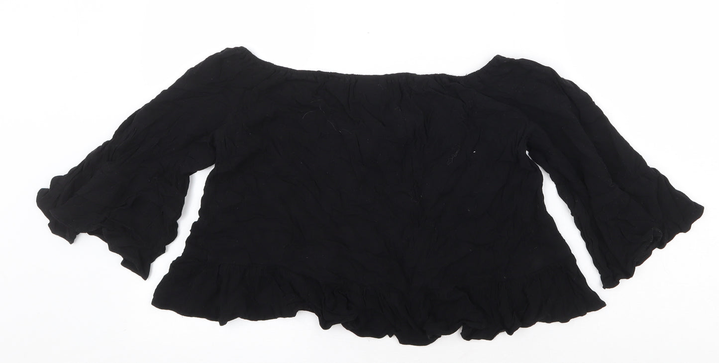 Topshop Womens Black Viscose Cropped Blouse Size 8 Off the Shoulder - Bardot
