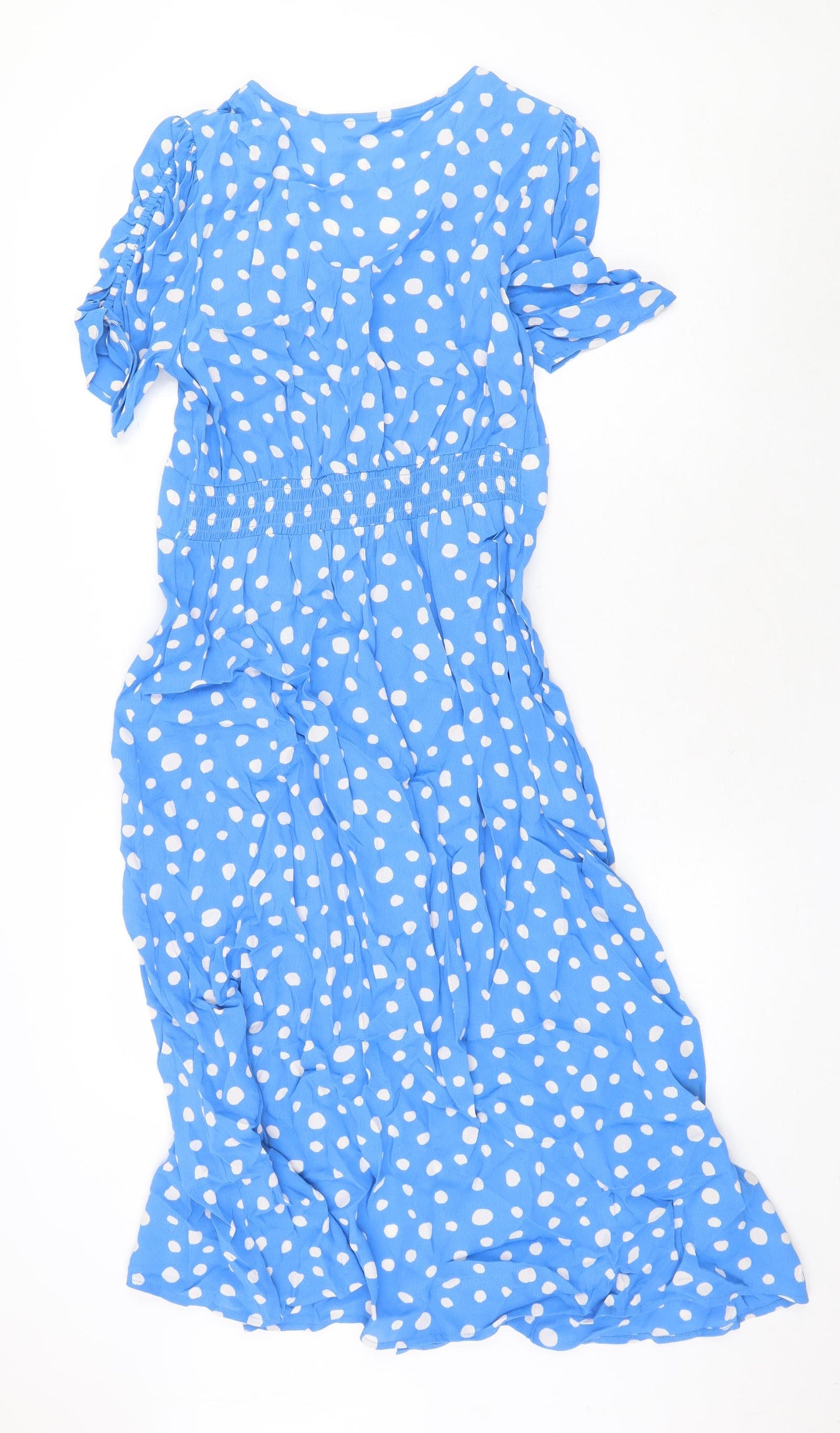 Roman Womens Blue Polka Dot Viscose Trapeze & Swing Size 10 V-Neck Button