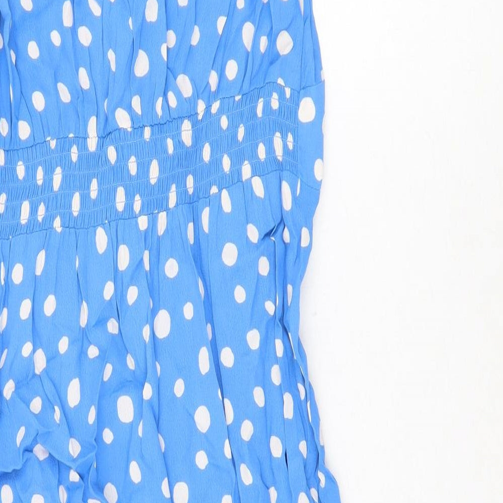 Roman Womens Blue Polka Dot Viscose Trapeze & Swing Size 10 V-Neck Button