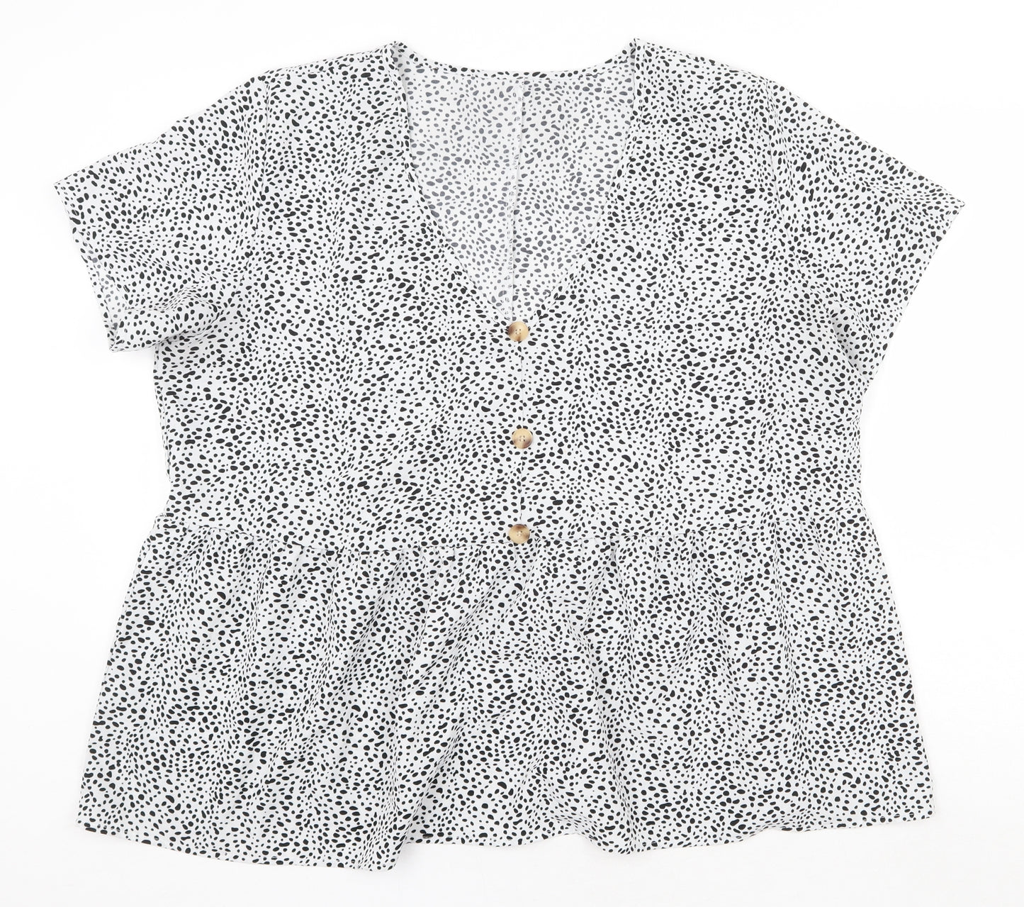 SheIn Womens White Geometric Polyester Basic Blouse Size 2XL V-Neck - Smock