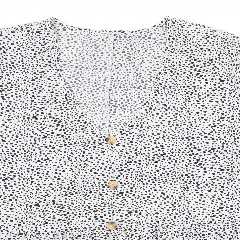SheIn Womens White Geometric Polyester Basic Blouse Size 2XL V-Neck - Smock