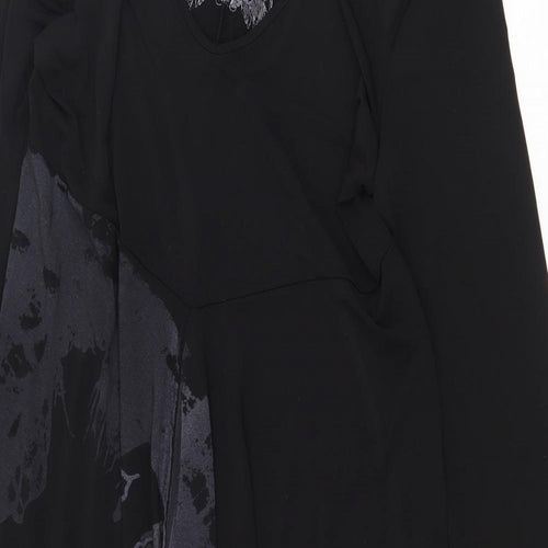 LAUREN VIDAL Womens Black Geometric Polyester Trapeze & Swing Size XL V-Neck Pullover