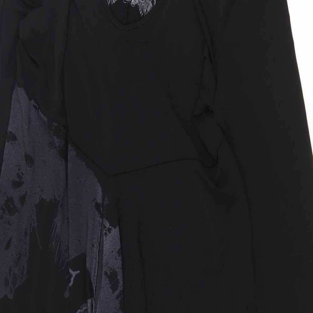 LAUREN VIDAL Womens Black Geometric Polyester Trapeze & Swing Size XL V-Neck Pullover