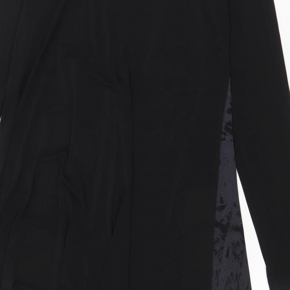 LAUREN VIDAL Womens Black Geometric Polyester Trapeze & Swing Size XL V-Neck Pullover