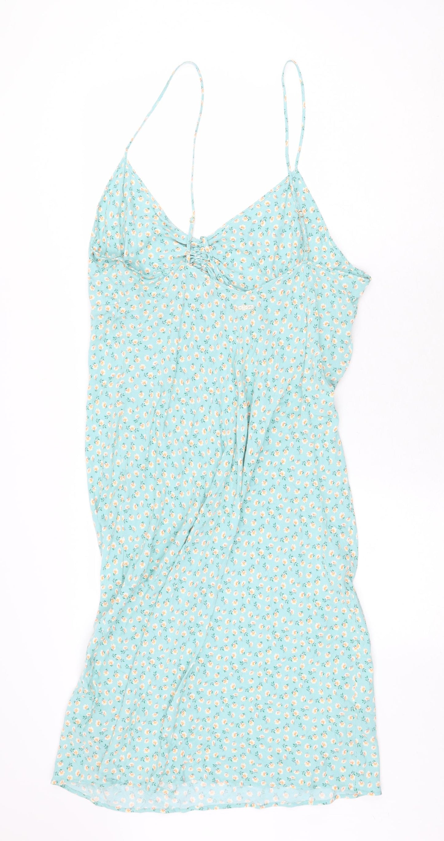 Marks and Spencer Womens Green Floral Viscose Tank Dress Size 16 V-Neck Pullover