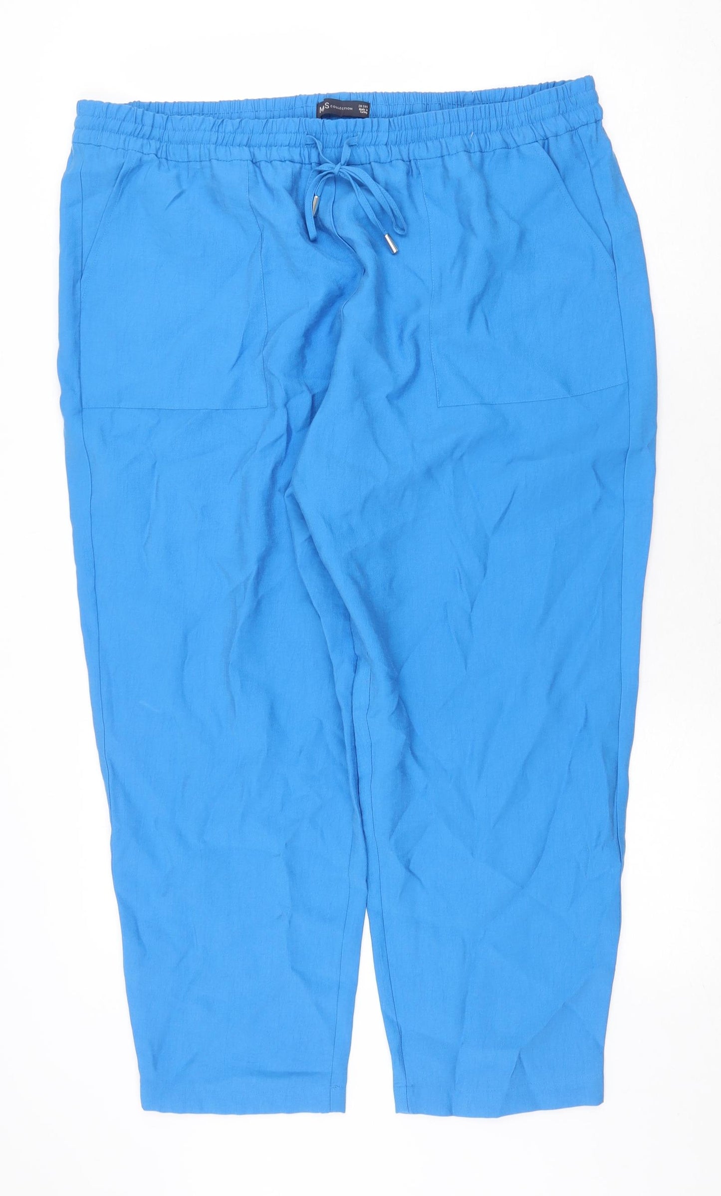 Marks and Spencer Womens Blue Viscose Jogger Trousers Size 20 Regular Drawstring