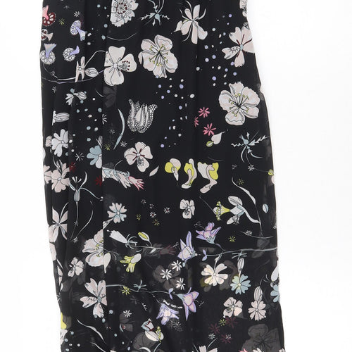 H&M Womens Black Floral Polyester Maxi Size 10 V-Neck Zip