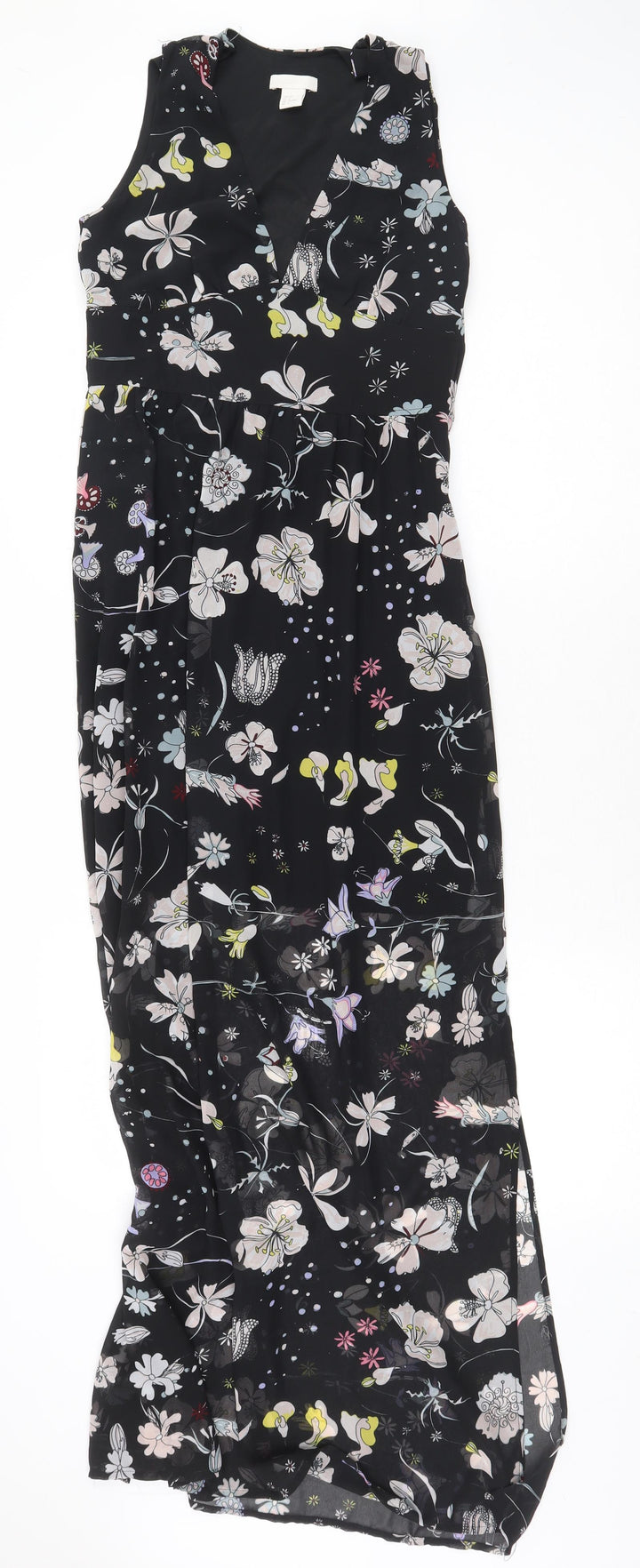 H&M Womens Black Floral Polyester Maxi Size 10 V-Neck Zip