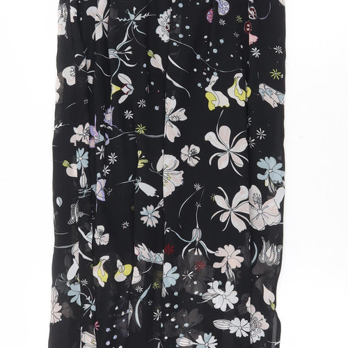 H&M Womens Black Floral Polyester Maxi Size 10 V-Neck Zip