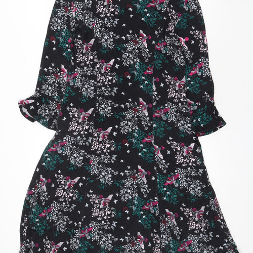 M&Co Womens Black Floral Viscose Trapeze & Swing Size 12 Round Neck Pullover