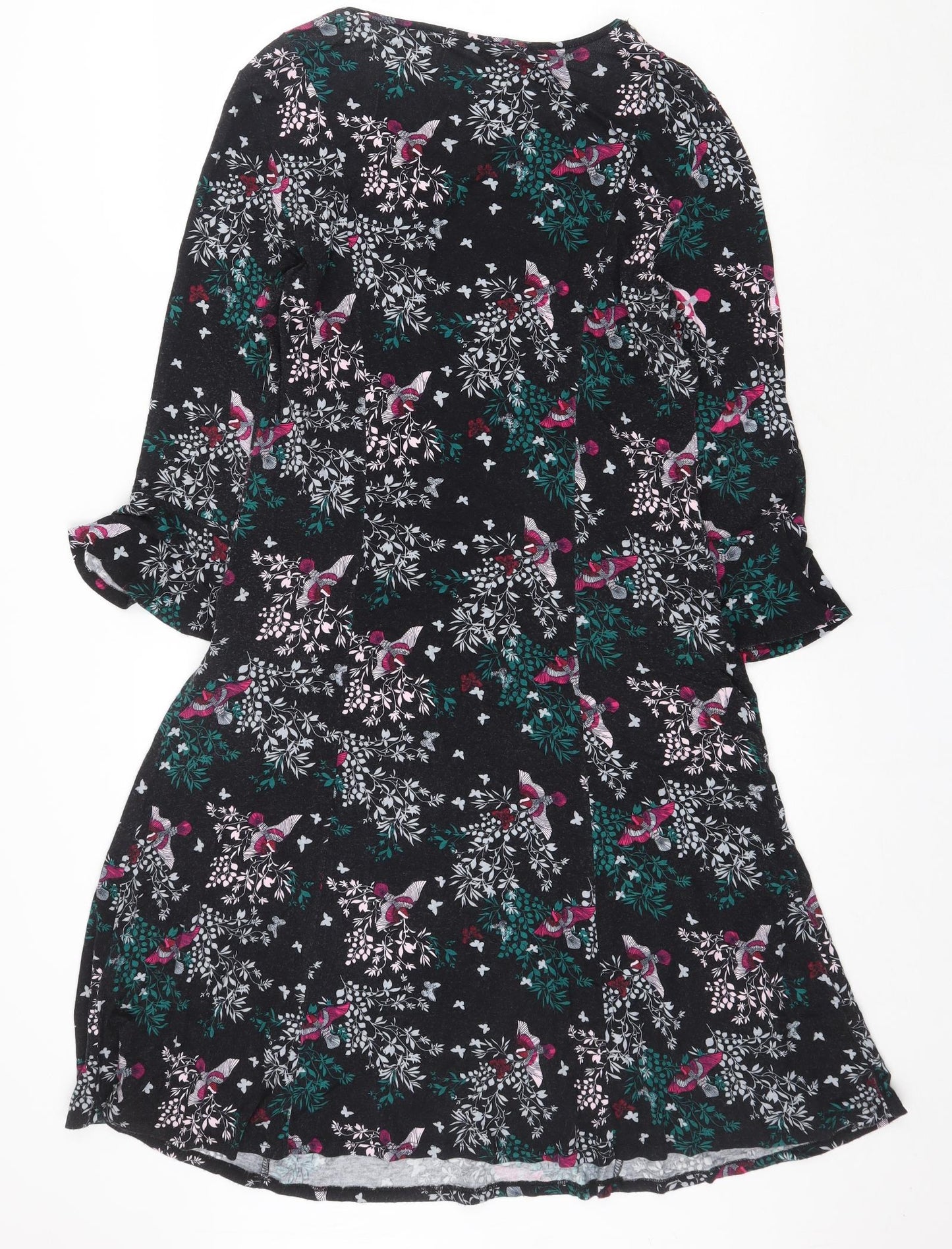 M&Co Womens Black Floral Viscose Trapeze & Swing Size 12 Round Neck Pullover
