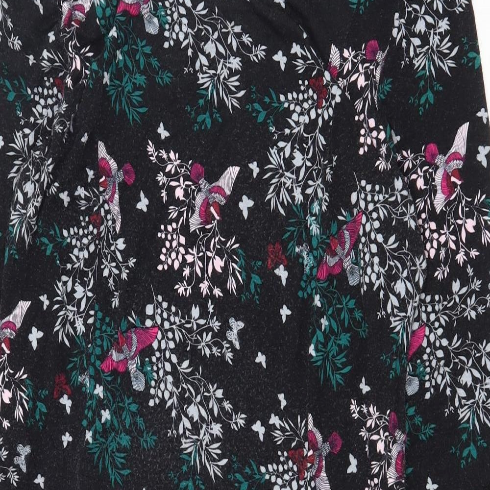 M&Co Womens Black Floral Viscose Trapeze & Swing Size 12 Round Neck Pullover