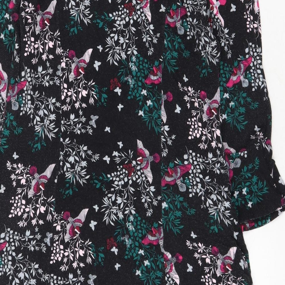M&Co Womens Black Floral Viscose Trapeze & Swing Size 12 Round Neck Pullover