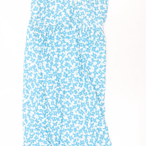 Blue Diamond Womens Blue Floral Viscose Trapeze & Swing Size M V-Neck Pullover