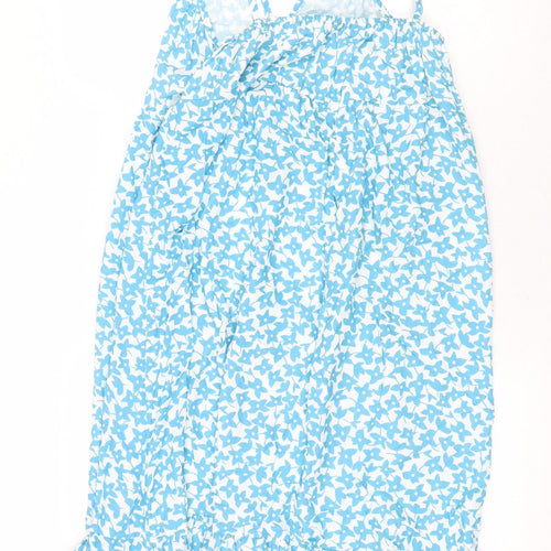 Blue Diamond Womens Blue Floral Viscose Trapeze & Swing Size M V-Neck Pullover