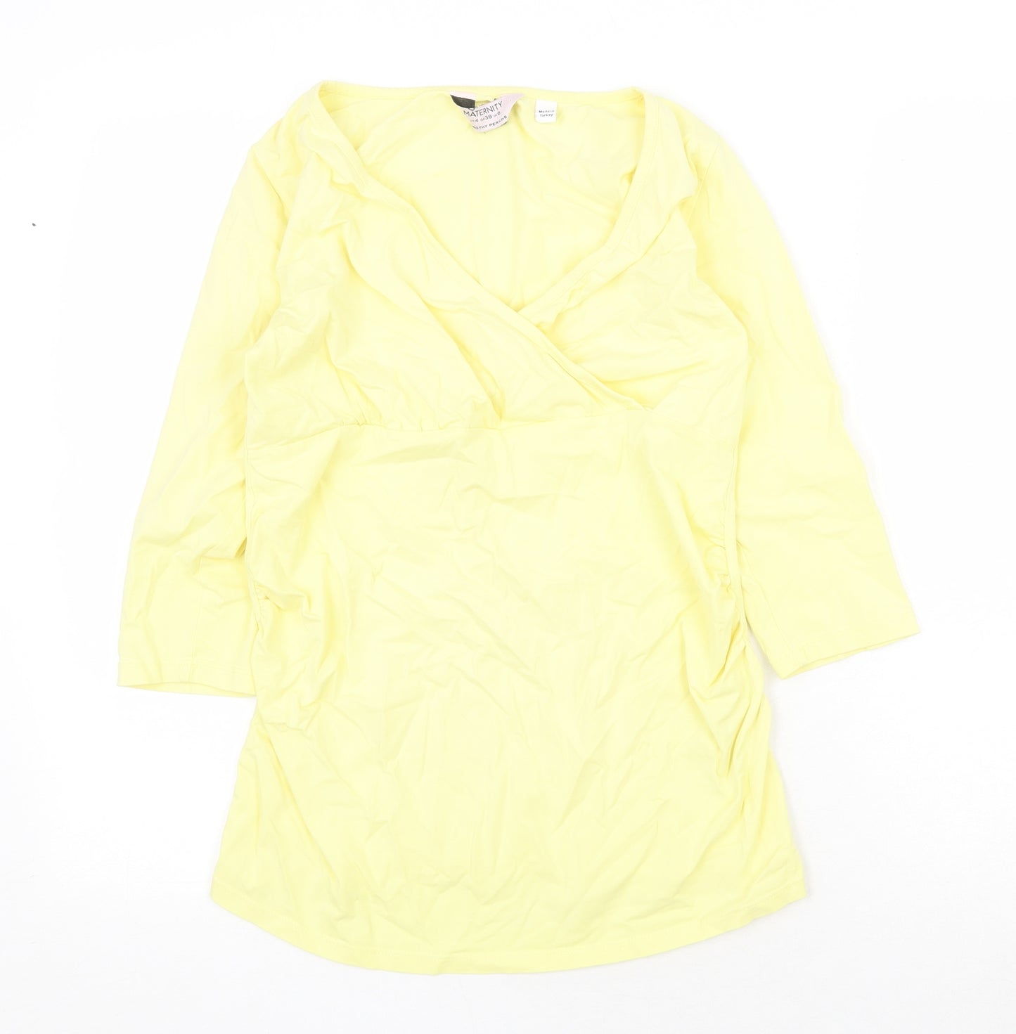 Dorothy Perkins Womens Yellow Cotton Tunic Blouse Size 8 V-Neck