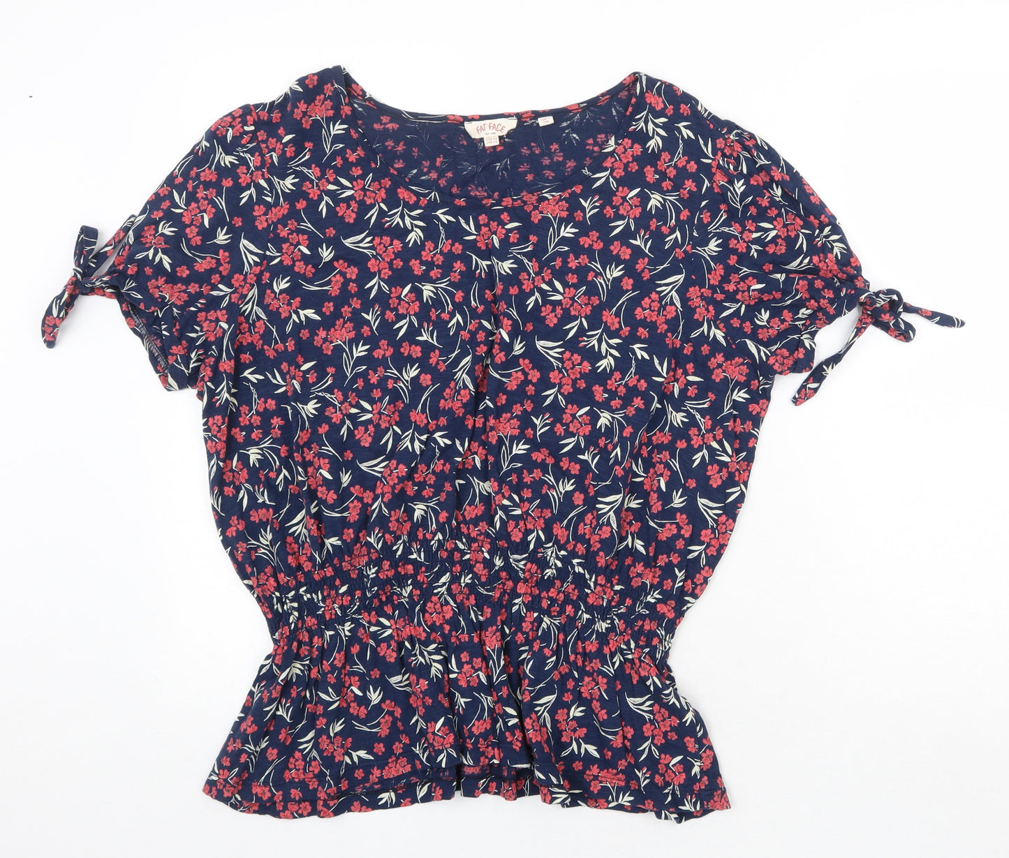Fat Face Womens Blue Floral Cotton Basic T-Shirt Size 16 Round Neck