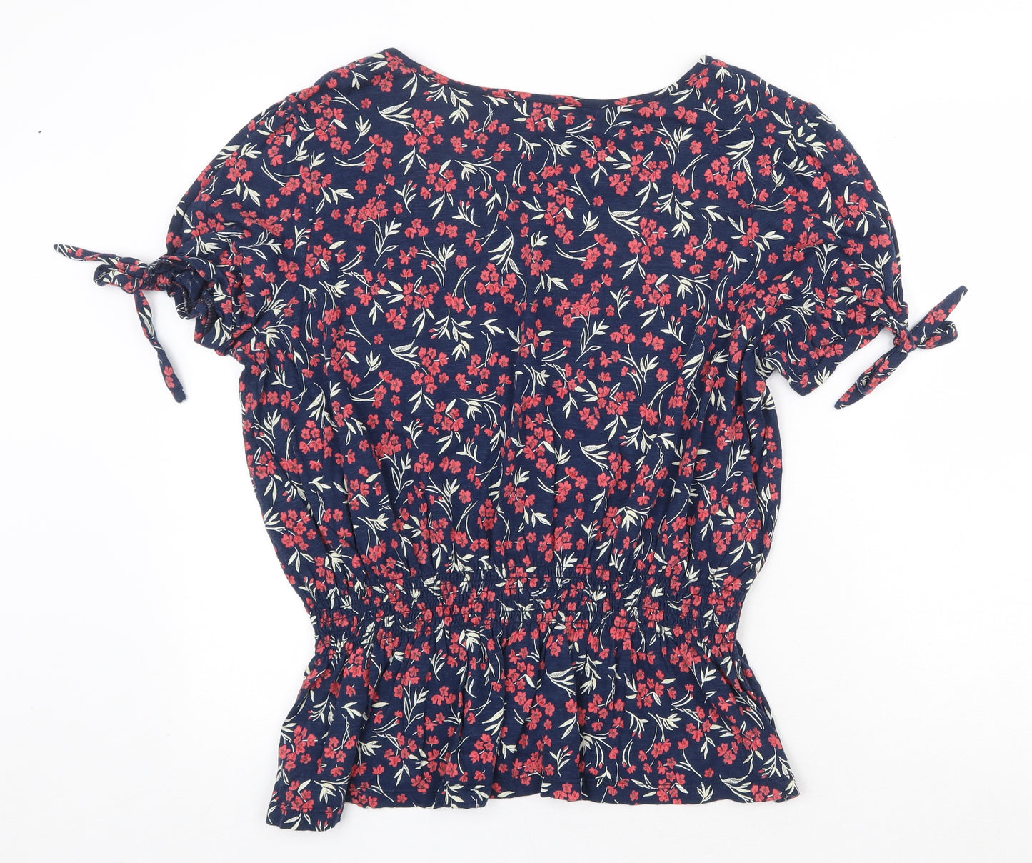 Fat Face Womens Blue Floral Cotton Basic T-Shirt Size 16 Round Neck