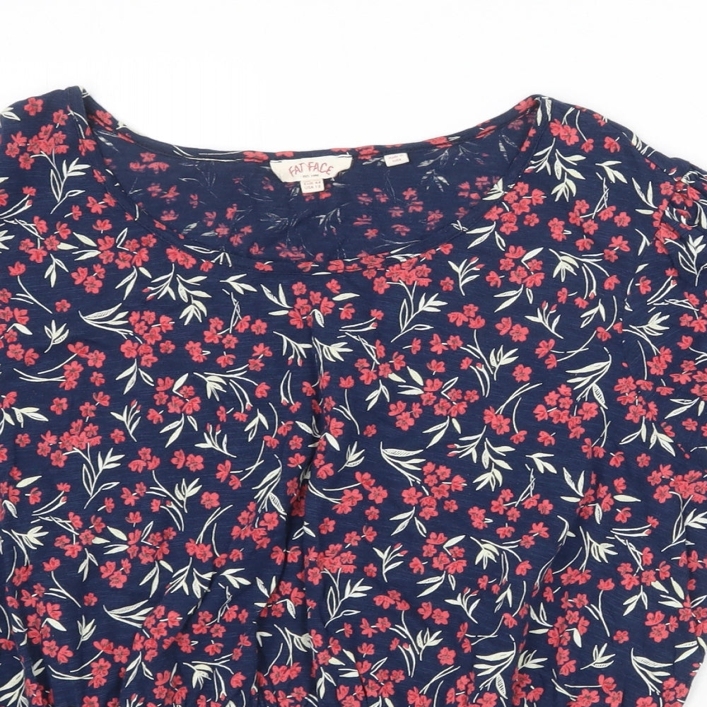 Fat Face Womens Blue Floral Cotton Basic T-Shirt Size 16 Round Neck