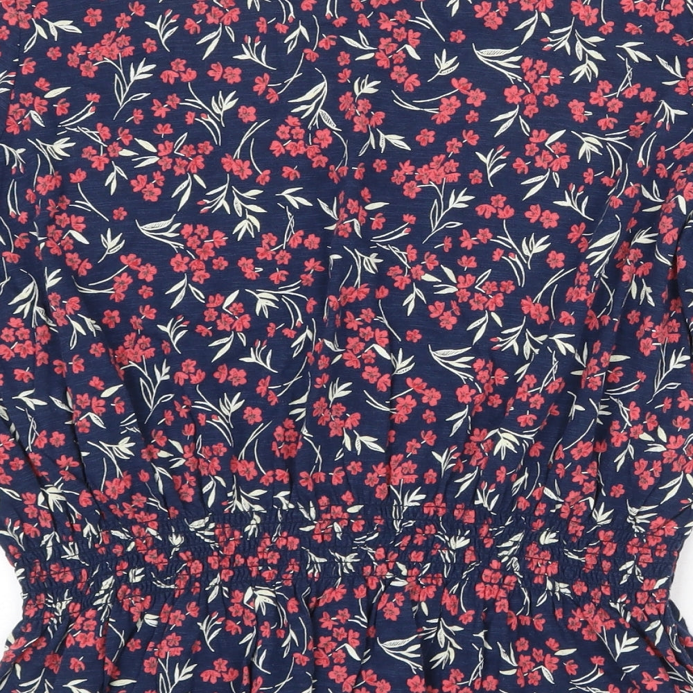 Fat Face Womens Blue Floral Cotton Basic T-Shirt Size 16 Round Neck