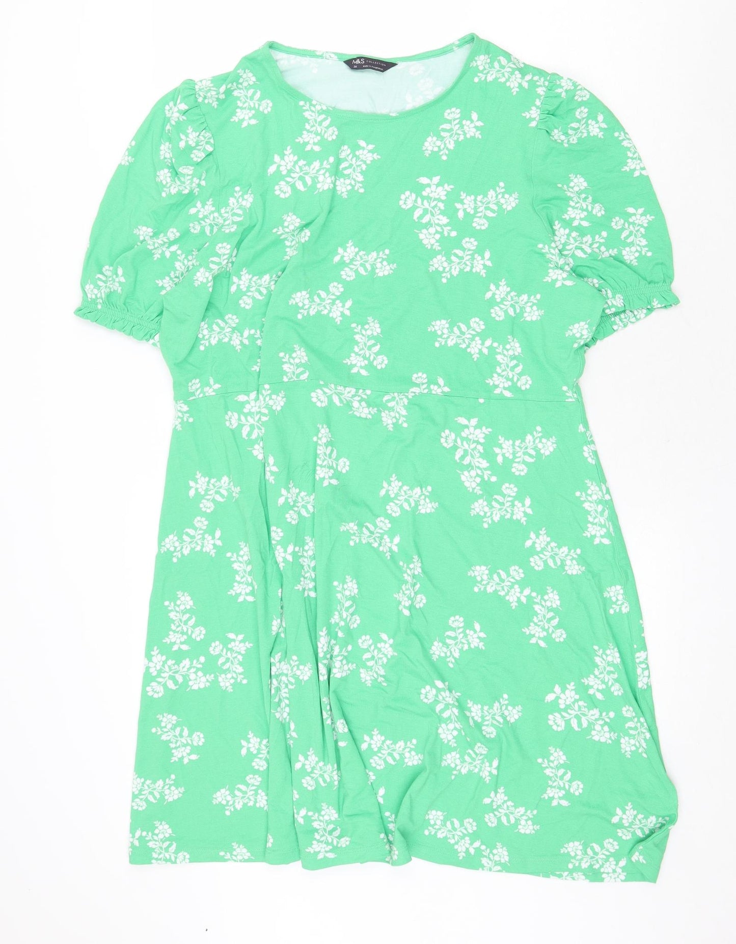 Marks and Spencer Womens Green Floral Viscose A-Line Size 20 Round Neck Pullover